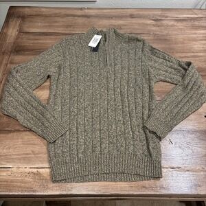 Bill Blass Ribbed Knit 1/4 Zip  Green  Beige Size M Men's Sweater